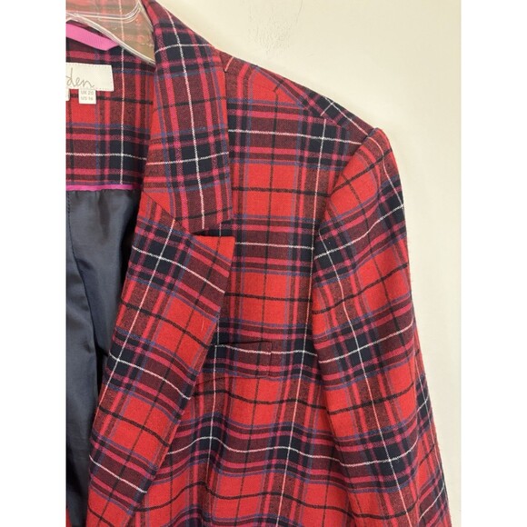 BODEN Red Plaid Wool Blend Blazer US 16 Tartan Button Long Sleeve Lined Preppy - Picture 5 of 16